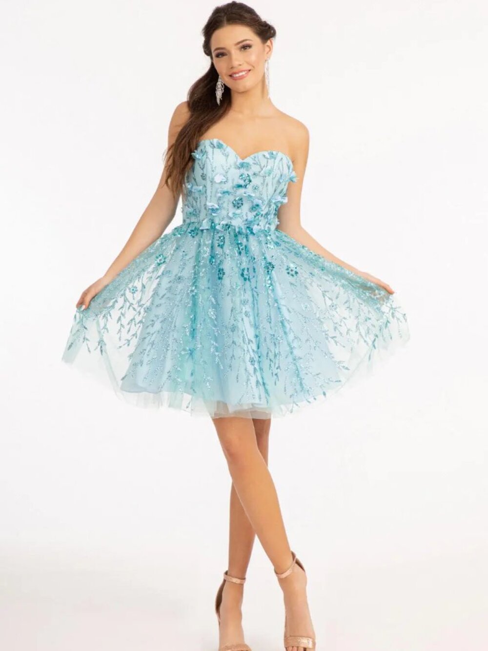 NEW BABY BLUE Lace & Mesh Sweetheart Cocktail Dress Formal GS1995